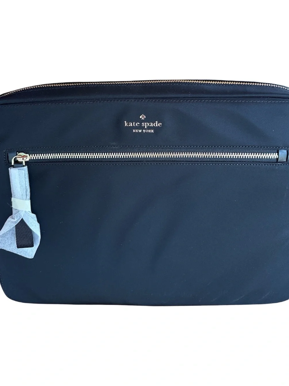 kate spade navy laptop sleeve with  zip and logo